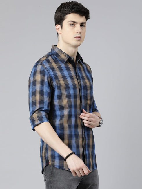 Navy Blue Checks Full Sleeves Shirt